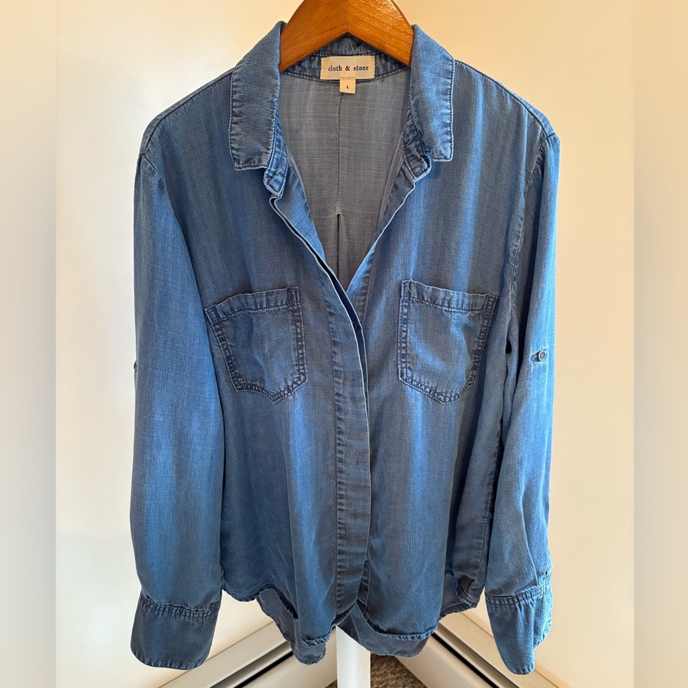 Cloth & Stone Denim-Blue Button-Down Shirt — Size L